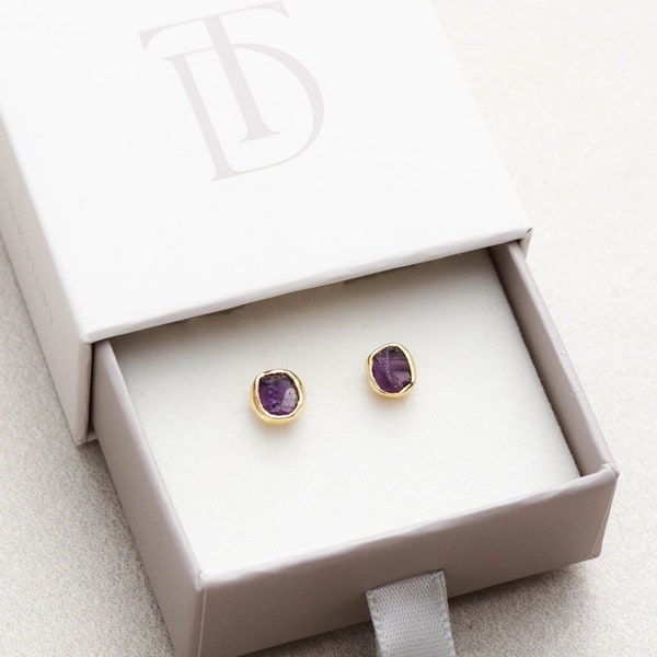 Amethyst Stud Earrings - Amethyst Earrings, February Birthstone, Gemstone Post Earrings, February Birthday, Gemstone Jewelry, Sterling GMP