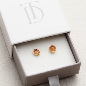 Citrine Stud Earrings - Birthstone Earrings, November Birthday Gift, Hypoallergenic, Minimalist Earring, Citrine Gemstone Jewelry, Gift GMP