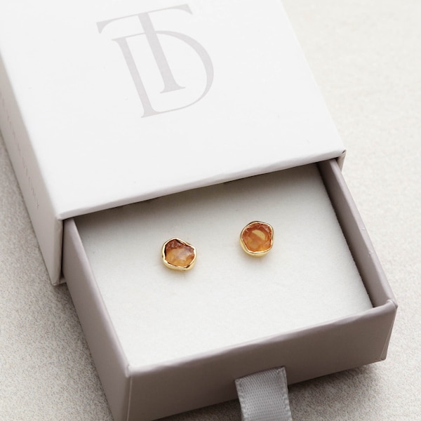 Citrine Stud Earrings - Birthstone Earrings, November Birthday Gift, Hypoallergenic, Minimalist Earring, Citrine Gemstone Jewelry, Gift GMP