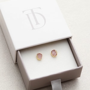 Rose Quartz Stud Earrings - Birthstone Earrings, Minimalist Earring, October Birthday Gift, Hypoallergenic, Rose Quartz Gemstone Jewelry GMP