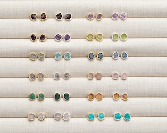 Gemstone Stud Earrings • Birthstone Earrings, Emerald, Sapphire, Garnet, Ruby, Amethyst, Moonstone, Peridot, Aquamarine, Post Earrings GMP