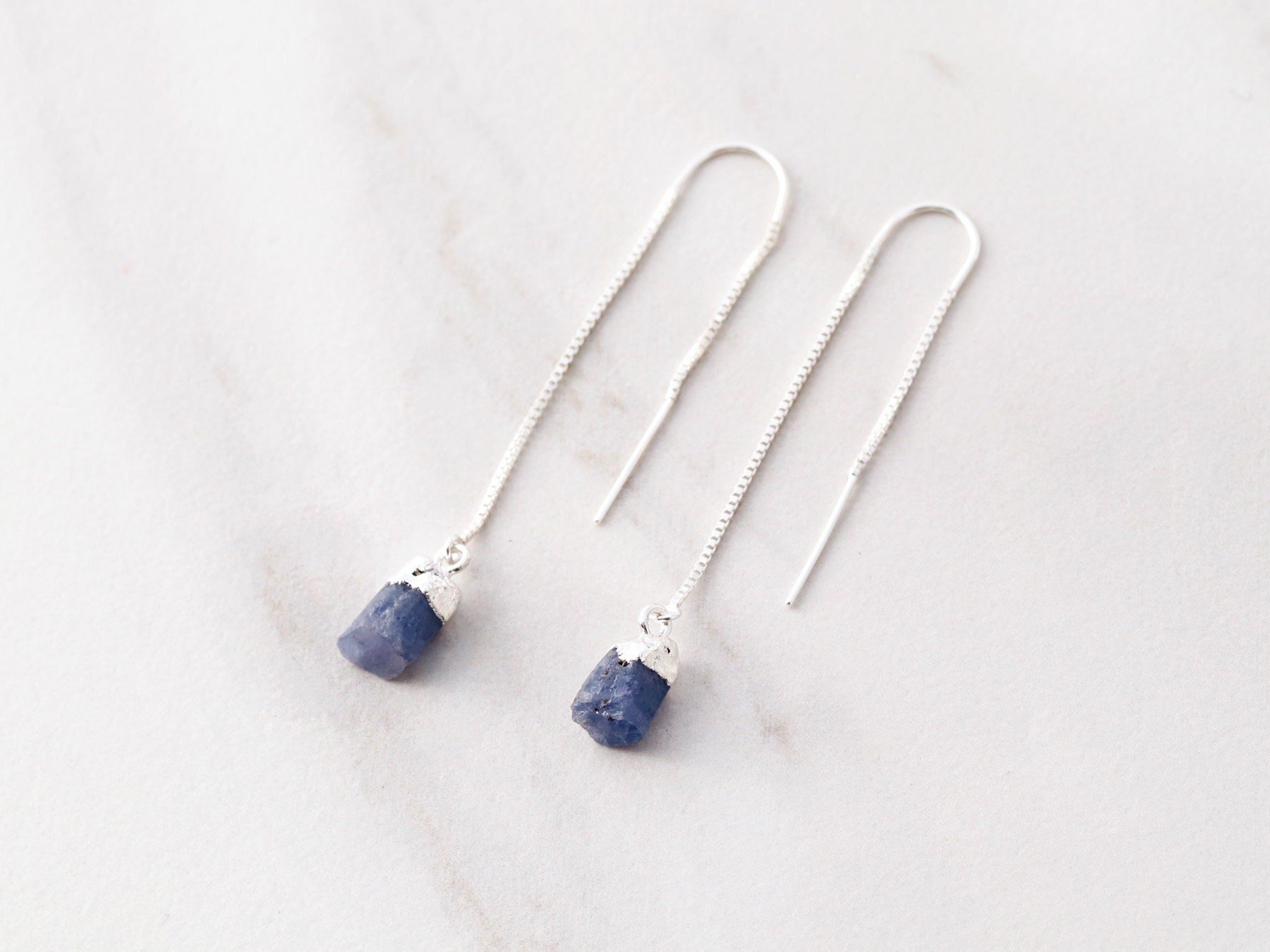 Sapphire Sand Bead Threader Earrings