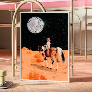 Disco Cowgirl Digital Prints, Preppy Retro Bar Cart Wall Art, Funky Surreal Printable Posters, 70s Aesthetics, College Apartment