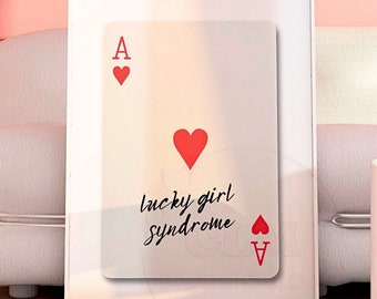 Lucky Girl Syndrome Playing Card Digital Print, Positive Typography Printable Poster, Preppy Retro Bar Cart Wall Art, College Apartment