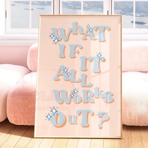 What If It All Works Out Typography Digital Print, Preppy Retro Bar Cart Wall Art Printable, Pastel Manifestation Poster, College Apartment