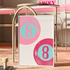 8 Ball Digital Print, Y2K Room Decor, Preppy Bar Cart Wall Art, Psychedelic Trippy Art Gift, Pink Eight Pool Balls Large Printable Poster