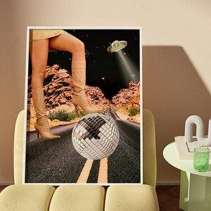 Funky Desert Alien Digital Print, Disco Ball Highway Printable, Preppy Retro Girly Wall Art, Sexy Boots Prints, College Dorm Room Decor