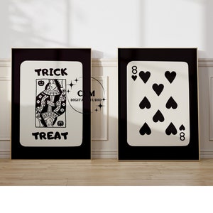 Halloween Playing Card Set of 2 Digital Prints, Trendy Retro Bar Cart Printable Posters, Preppy Girly Holiday Print, College Dorm Decor