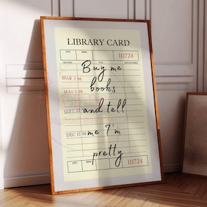 Buy Me Books And Tell Me Im Pretty Retro Library Card Digital Print, Trendy Retro Book Club Typography Printable Poster, College Apartment