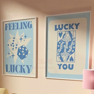 Lucky You Pastel Blue Digital Print, Trendy  Feeling Lucky Set Of 2, Positive Affirmation Wall Art Printable,  Typography Poster, College