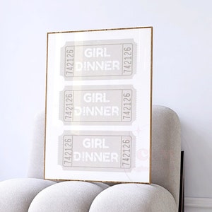 May include: Three white ticket-shaped signs with the text "Girl Dinner" and the number "742126" on each sign.