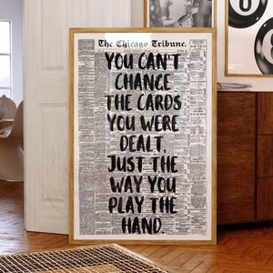 You Cant Change The Cards You Were Dealt Just The Way You Play The Hand Retro Newspaper Digital Print, Preppy Retro Bar Cart Printable Art
