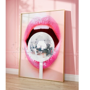 Disco Ball Digital Print In Pink, Preppy Retro Bar Cart Wall Art, Disco Lollipop Large Printable Posters, College Apartment Aesthetic