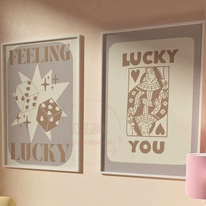 Lucky You Neutral Beige Digital Print, Trendy  Feeling Lucky Set Of 3, Positive Affirmation Wall Art Printable,  Typography Poster, College