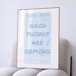 Good Things Are Coming Guest Check Digital Print, Trendy Pastel Blue Wall Art, Preppy Retro Bar Cart Printable Poster, College Apartment