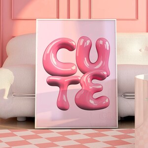 Y2K Digital Print, Cute Bubble Letters In Pink Printable Posters, Preppy Retro Bar Cart Wall Art, Trippy Wall Decor,  Psychedelic Poster
