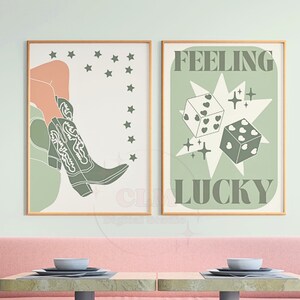 Trendy Sage Green Digital Print Set Of 2, Preppy Coastal Cowgirl Printable Posters, Bar Cart Posters, Cowboy Boot Print, College Apartment