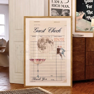 Full Moon Couple Cocktail Guest Check Digital Prints, Trendy Retro Vibe Printable, Preppy Bar Cart Wall Art, Cute Girl Dorm Room Decor