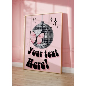 Trendy Custom Quote Print, Retro Personalized Typography Printable Poster, Preppy Disco Ball & Butterfly Prints, Retro Bar Cart Wall Art