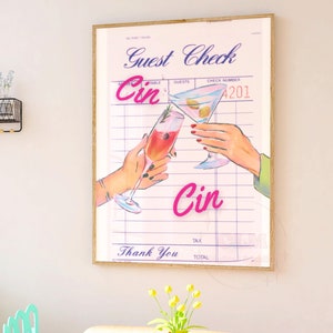 Cin Cin Guest Check Digital Prints, Preppy Bar Cart Printable Poster, Funky Retro Cheers Wall Art, Trendy champagne problems Wall Decor