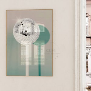 Preppy Barwagen Digitaldruck, Trendige Blaue Disco Ball Wandkunst, Retro Disco Lollipop Große druckbare Poster, Funky College Dorm Essentials
