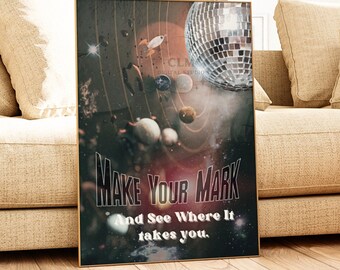 Dot Day Digital Prints,Disco Ball Solar System Printable Poster, Trendy Retro Disco Wall Art, Bar Cart Posters,  College Apartment