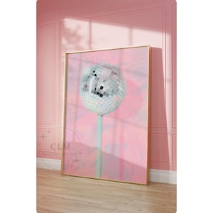 Disco Ball Lollipop Digital Prints In Pastel Pink, Y2K Trippy Poster Printable, Funky Bar Cart Wall Art, 70s Aesthetic Wall Decor, College