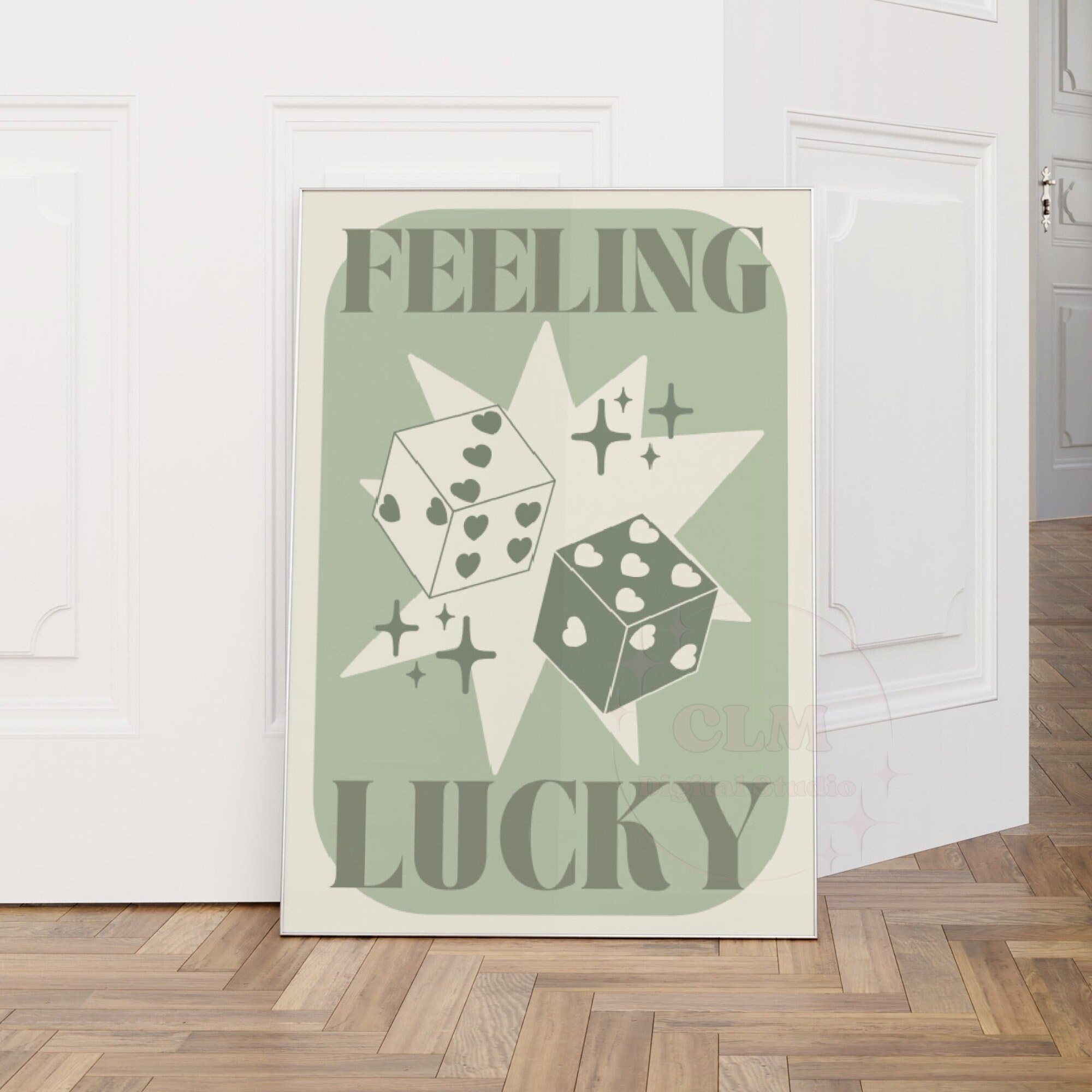 Feeling Lucky Digital Prints in Sage Green, Preppy Retro Bar Cart Large ...