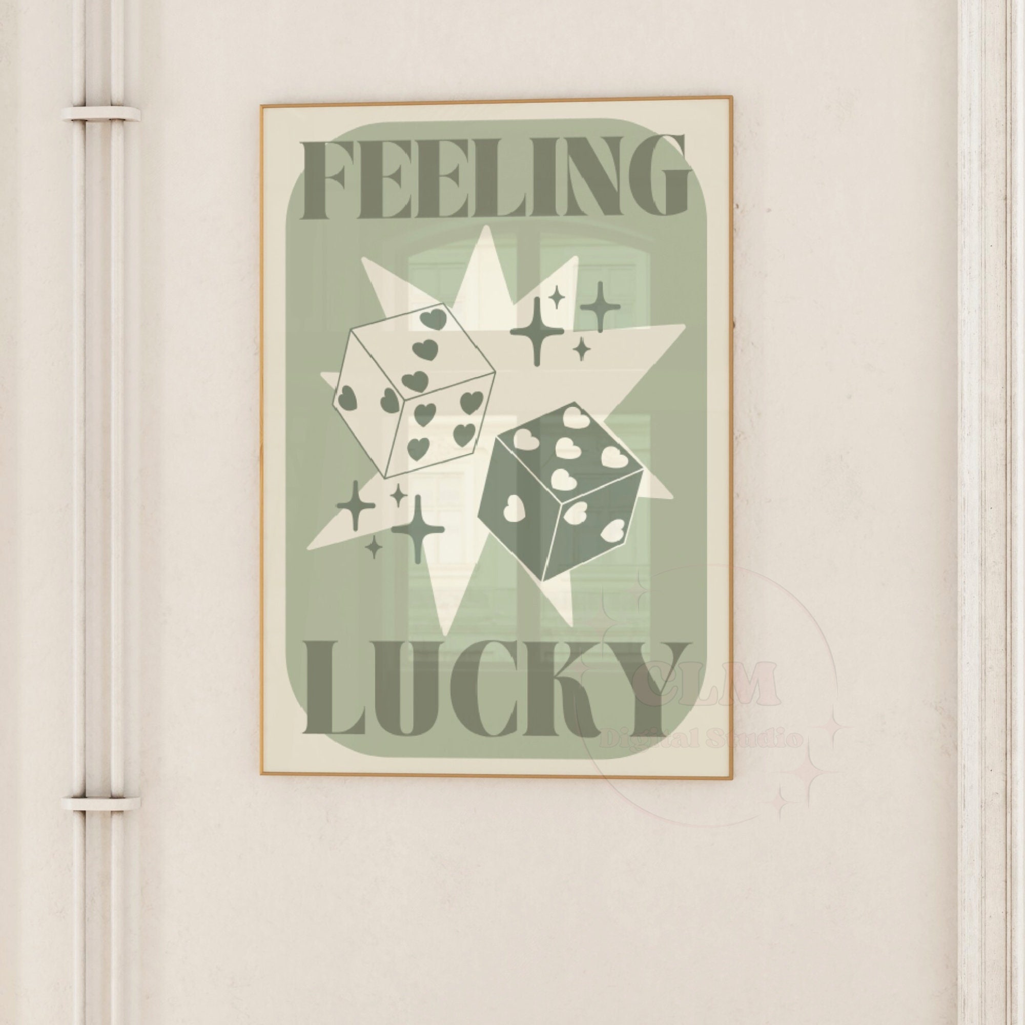 Feeling Lucky Digital Prints in Sage Green, Preppy Retro Bar Cart Large ...
