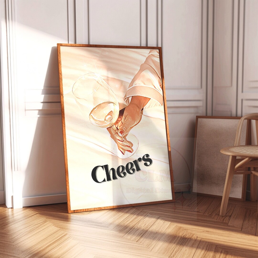 Champagne Cheers Digital Print, Preppy Retro Bar Cart Wall Art ...