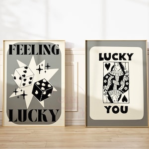 Lucky You Monotone Digital Print, Trendy  Feeling Lucky Set Of 2, Positive Affirmation Wall Art Printable,  Typography Poster, College