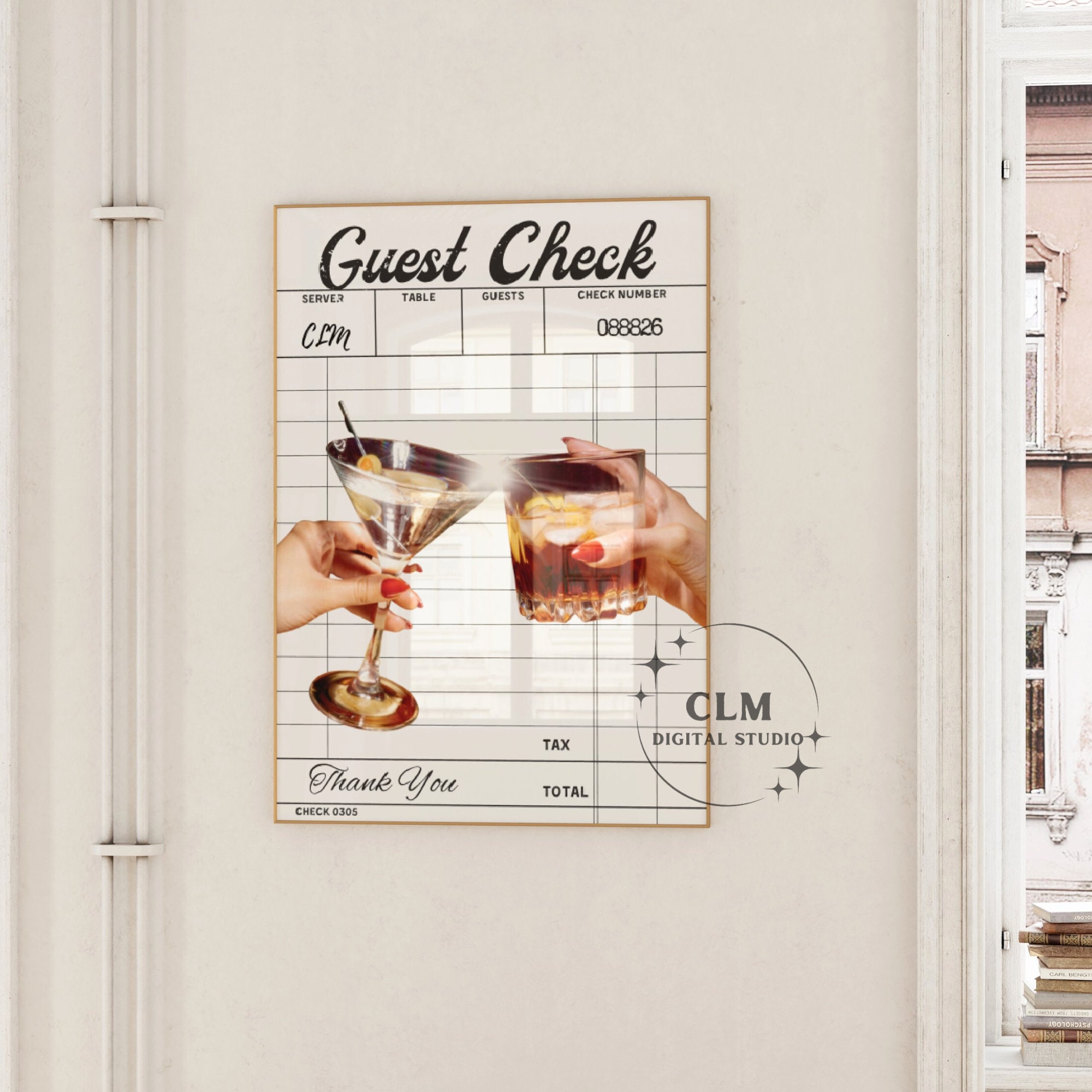 Cocktails Cheers Guest Check Digital Prints, Trendy Retro Bar Cart Wall ...