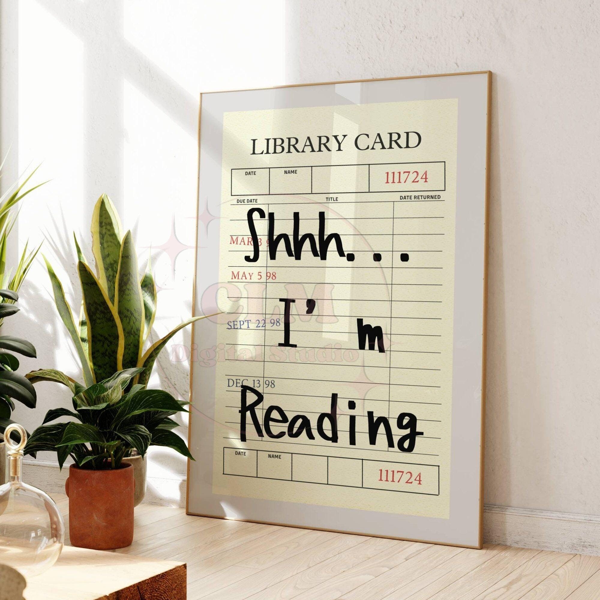 Library Shhh Sign Shhh Im Reading Retro Library Card Digital Print, Trendy Vintage Book ...