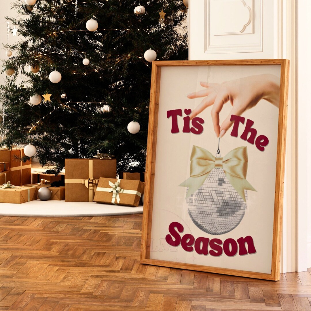 Preppy Funky Christmas Digital Print, Tis the Disco Season Printable