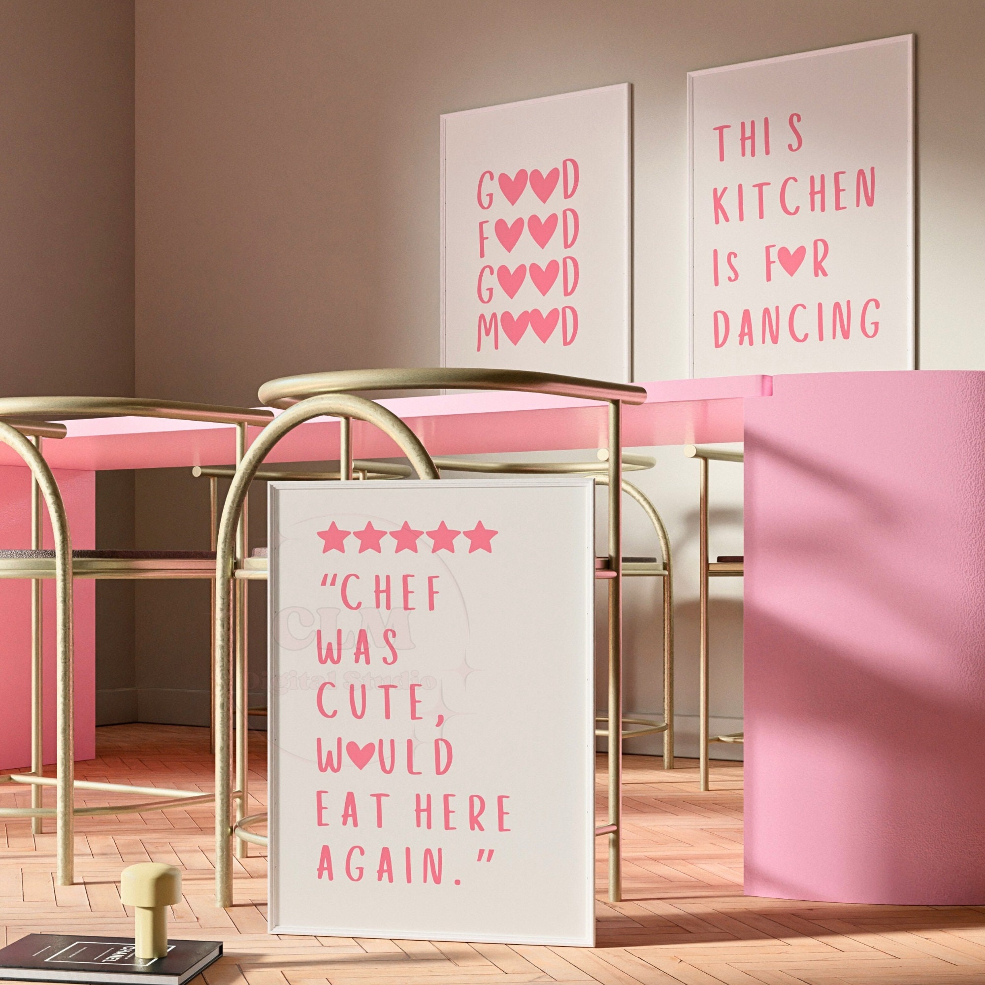 kitchen wall art, set of 50 kitchen prints, trendy... Preppy Retro Wall Art Set of 3, Trendy Girly Pink Digital Prints, Cute ...