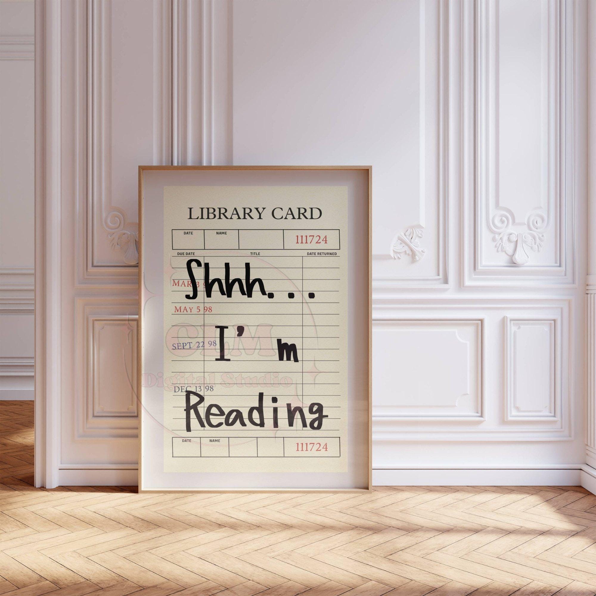 Shhhh Library Sign Shhh Im Reading Retro Library Card Digital Print, Trendy Vintage Book ...