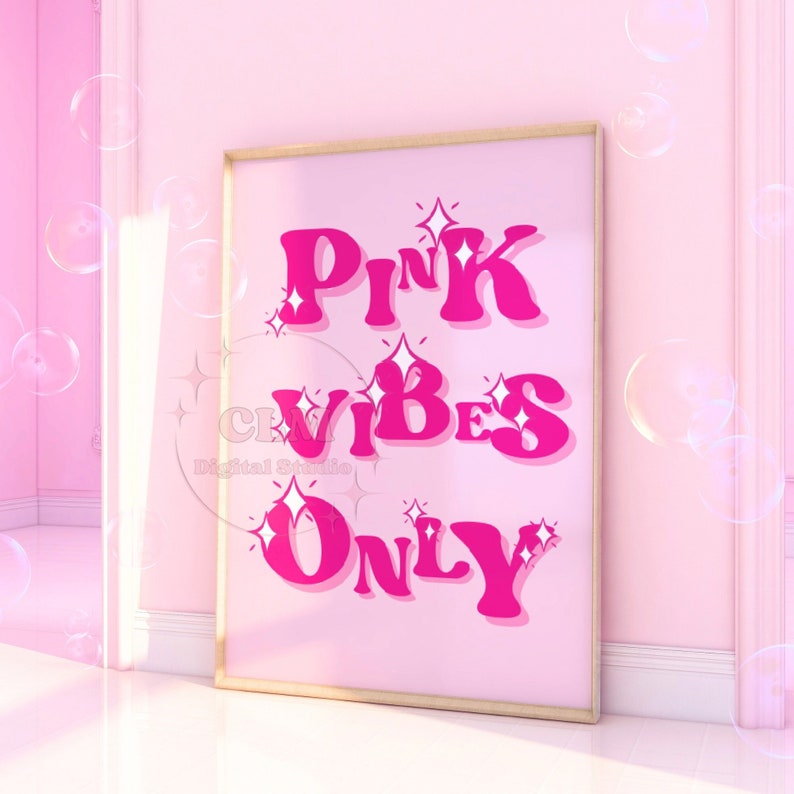 Pink Vibes Only Digital Print, Y2K Room Decor, Preppy Bar Cart Wall Art
