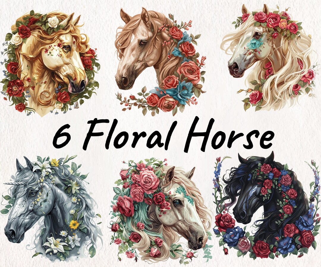 Floral Horse PNG, Horse PNG Bundle, Horse Clipart, Farm Animals Png ...