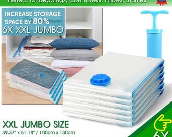 XXL Jumbo Vacuum Storage Bags Comforters Bedding Clothes Space Saver Hand Pump