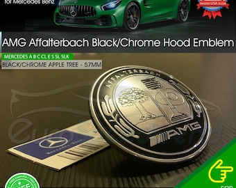 AMG Front Hood Emblem Affalterbach Black Chrome Apple Badge Mercedes Benz 57mm