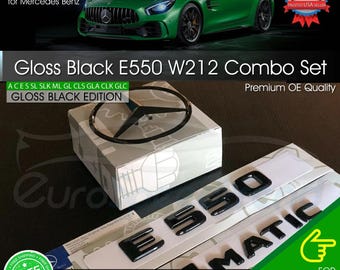 E550 4MATIC Gloss Black Emblem Rear Trunk Star Badge Set AMG Mercedes Benz W212
