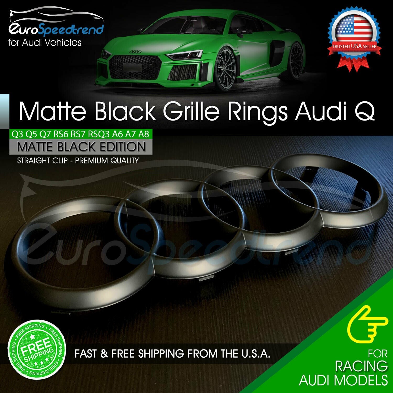 Audi Matte Black Front Grill Rings Emblem Badge Q5 Q3 Q7 A6 A7 SUV