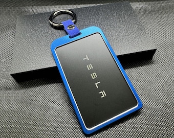 Blue Aluminum Tesla Key Card Holder with Key Ring