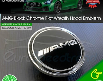 AMG Classic Front Hood Black Emblem Flat Laurel Wreath Badge Mercedes Benz 57mm