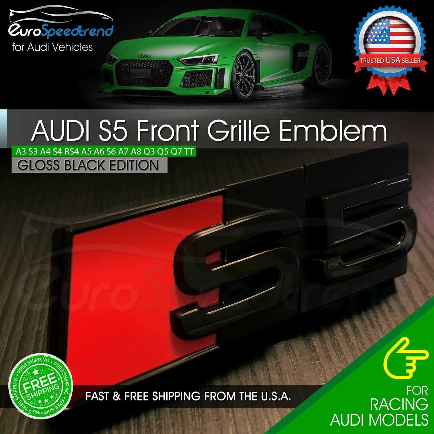 Emblem Kühlergrill + Heck + Ringe Original Audi Black Edition RS5 PAKET  Schwarz