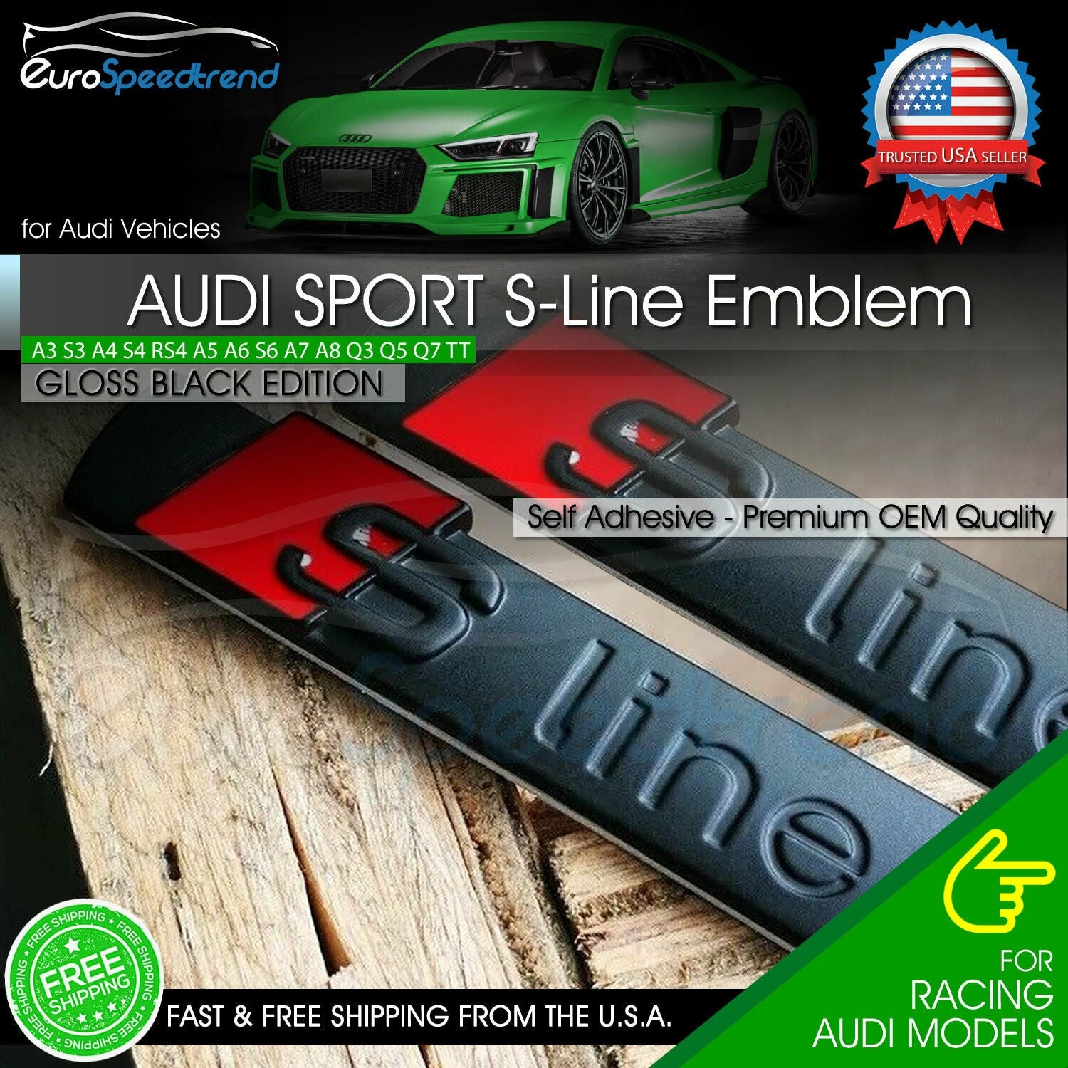 2 x Audi S-line Logo Badge Car Remote Key Fob Decal Steering Wheel Sti