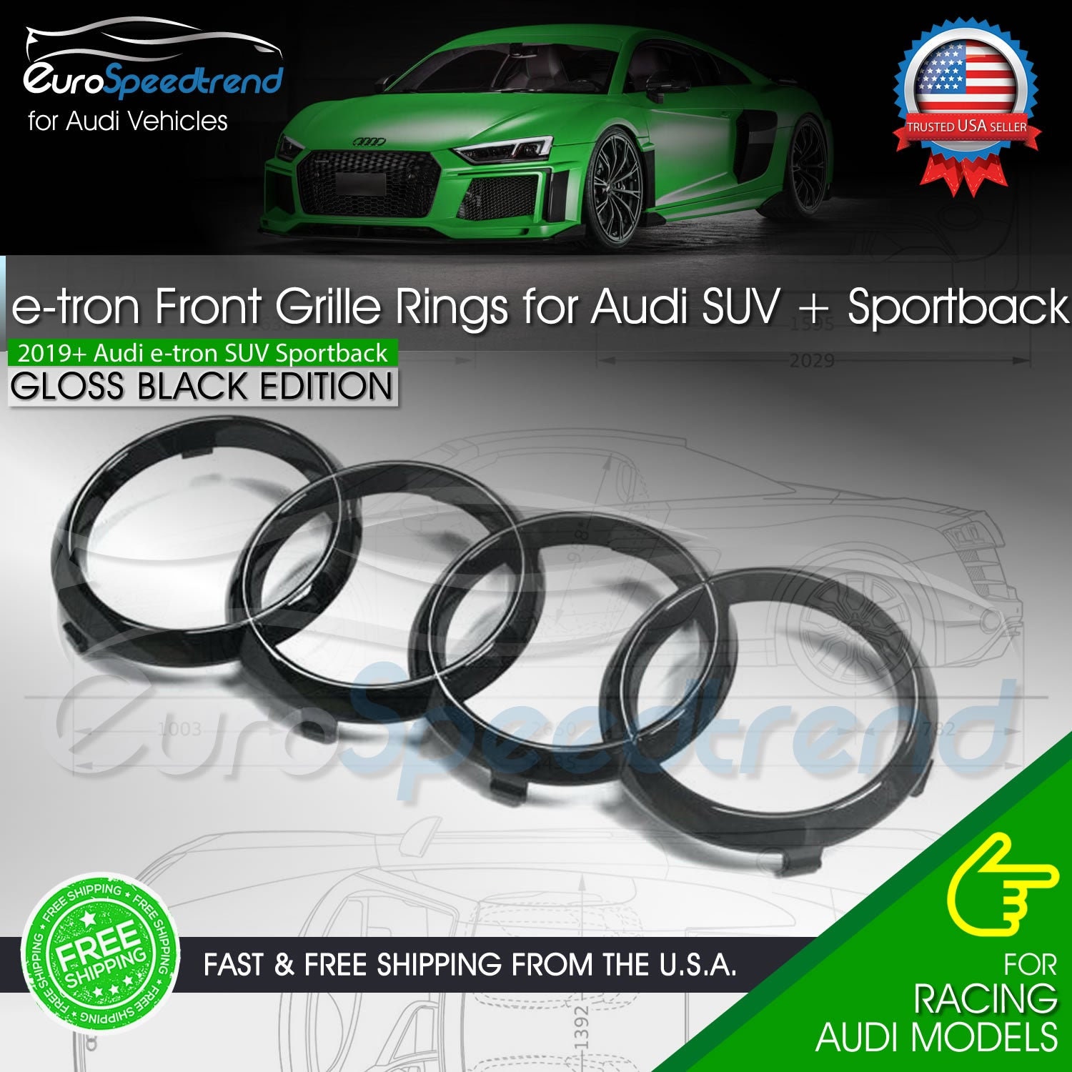 Audi Etron Front Rings Grille Gloss Black Emblem Badge ETRON Etsy