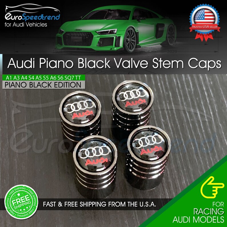 Audi Valve Stem Caps Piano Black Emblem Wheel Tire Cap A3 A4 Etsy
