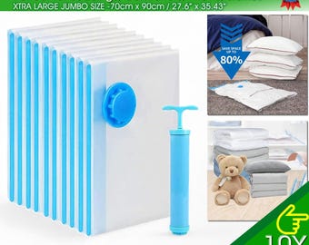 Jumbo Vacuum Storage Bags XL Comforters Bedding Clothes Space Saver w/ Hand Pump