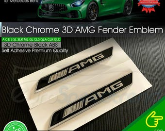 Mercedes Benz AMG Side Emblem Black Chrome Fender Badge 3D GLE C E S Cl Sl Cls